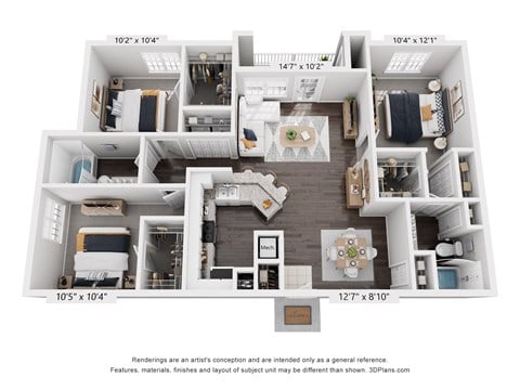 Floor plan for 3 beds, 2 baths, 1460 sqft